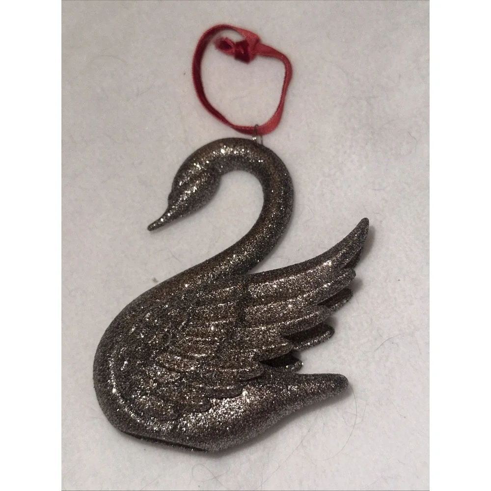 Pier One Imports Christmas Collection Glitter‎ Silver SwanlOrnament